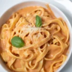 Roasted Garlic and Red Pepper Fettuccine Alfredo