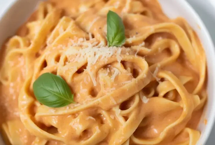 Roasted Garlic and Red Pepper Fettuccine Alfredo