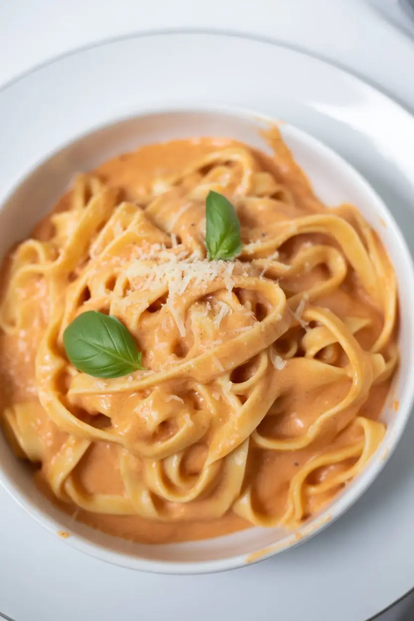 Roasted Garlic and Red Pepper Fettuccine Alfredo