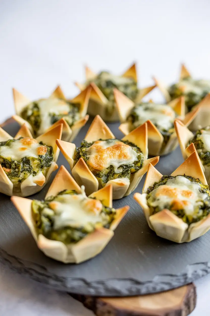 Baked Spinach Artichoke Wonton Cups